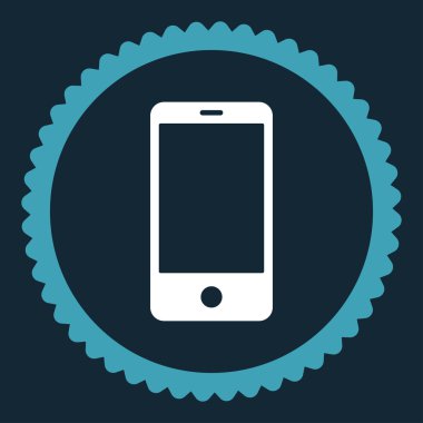 Smartphone düz mavi ve beyaz renkler damga simgesi yuvarlak