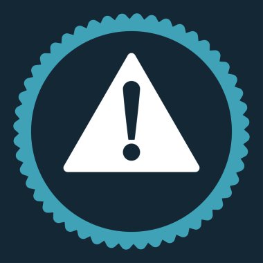 Uyarı düz mavi ve beyaz renkler damga simgesi yuvarlak