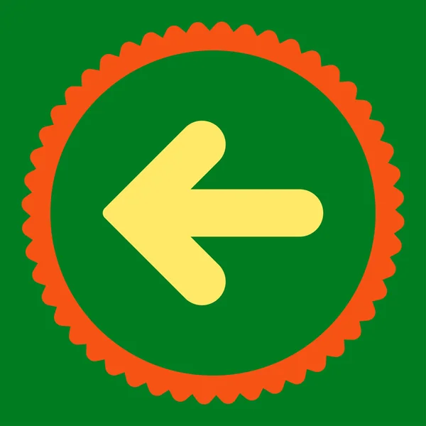 Pfeil links flache orange und gelbe Farben rundes Stempelsymbol — Stockvektor