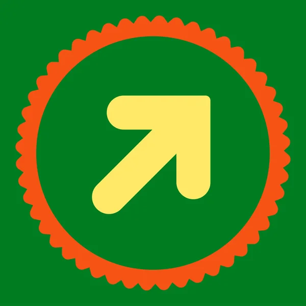 Pijl omhoog rechts plat oranje en gele kleuren ronde stempel pictogram — Stockvector