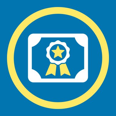 Certificate flat yellow and white colors rounded vector icon