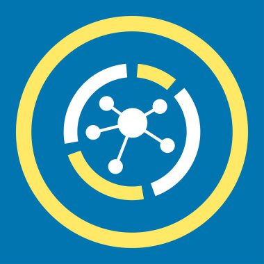 Connections diagram flat yellow and white colors rounded vector icon