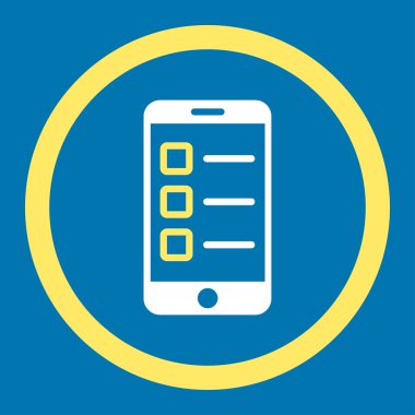 Mobile test flat yellow and white colors rounded vector icon