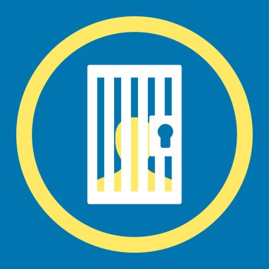 Prison flat yellow and white colors rounded vector icon