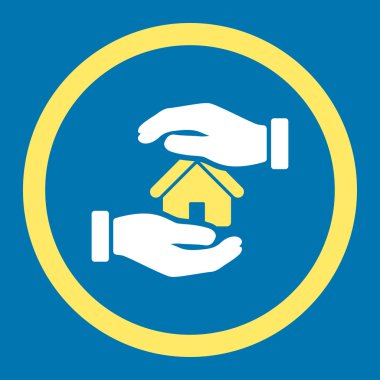 Realty insurance flat yellow and white colors rounded vector icon