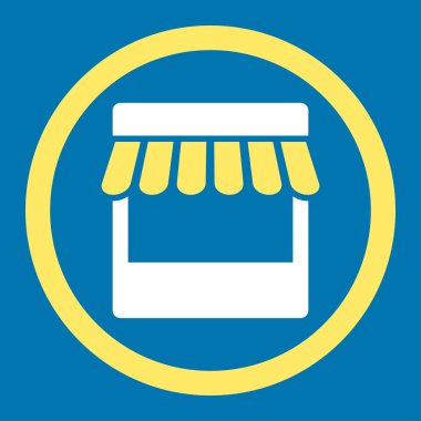 Mağaza yuvarlak düz sarı ve beyaz renklerde vektör simgesi