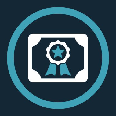 Certificate flat blue and white colors rounded vector icon