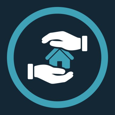Realty insurance flat blue and white colors rounded vector icon