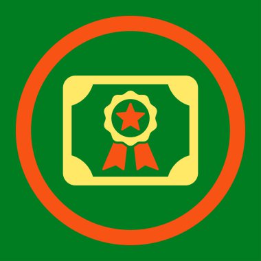 Certificate flat orange and yellow colors rounded vector icon