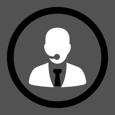 Call center operator flat black and white colors rounded vector icon