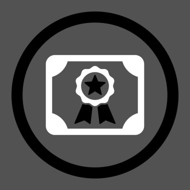 Certificate flat black and white colors rounded vector icon