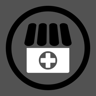 Drugstore flat black and white colors rounded vector icon