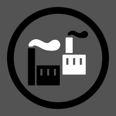 Industry flat black and white colors rounded vector icon