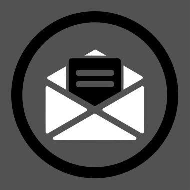 Open mail flat black and white colors rounded vector icon
