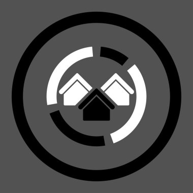 Realty diyagramı düz siyah ve beyaz renkleri yuvarlak vektör simgesi