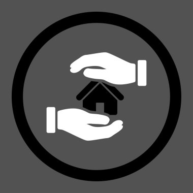 Realty insurance flat black and white colors rounded vector icon