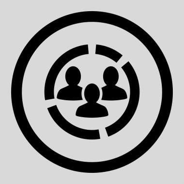 Demografi diyagramı düz siyah renkli yuvarlak vektör simgesi