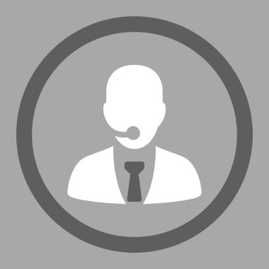 Çağrı Merkezi operatörü düz koyu gri ve beyaz renkler yuvarlak vektör simgesi