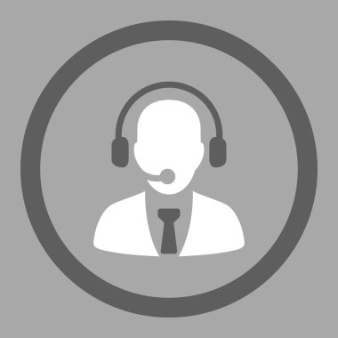 Arama Merkezi düz koyu gri ve beyaz renkler yuvarlak vektör simgesi