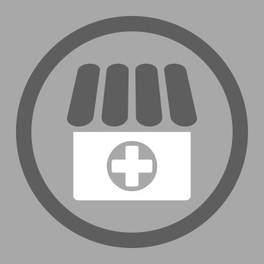 Eczane düz koyu gri ve beyaz renkler vektör simge yuvarlak