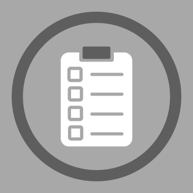 Test görev düz koyu gri ve beyaz renkler yuvarlak vektör simgesi