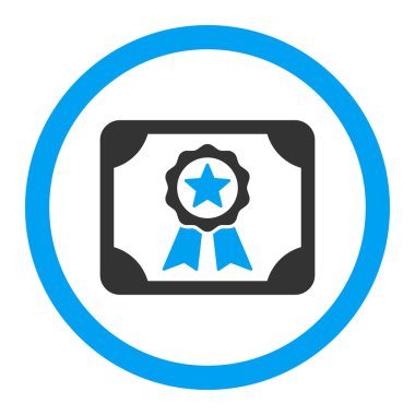 Certificate flat blue and gray colors rounded vector icon