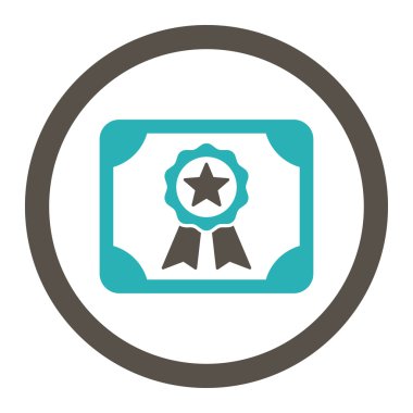 Sertifika yuvarlak düz gri ve mavi renkler vektör simgesi