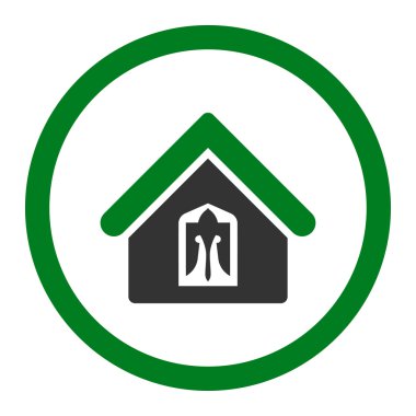 Yuvarlak ev düz yeşil ve gri renkler vektör simgesi