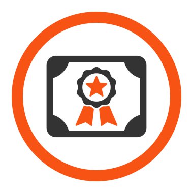 Certificate flat orange and gray colors rounded vector icon
