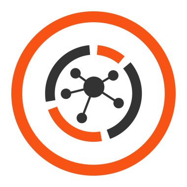 Connections diagram flat orange and gray colors rounded vector icon