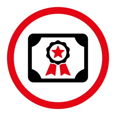 Sertifika düz kırmızı ve siyah renkler yuvarlanmış vektör simgesi