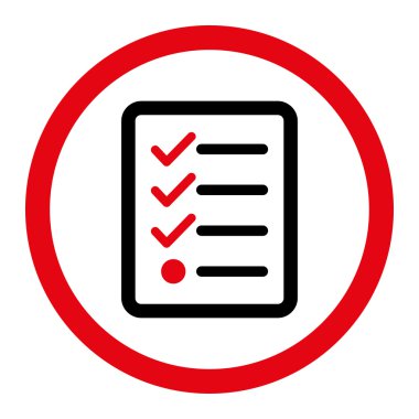 Kontrol listesi düz kırmızı ve siyah renkler yuvarlanmış vektör simgesi