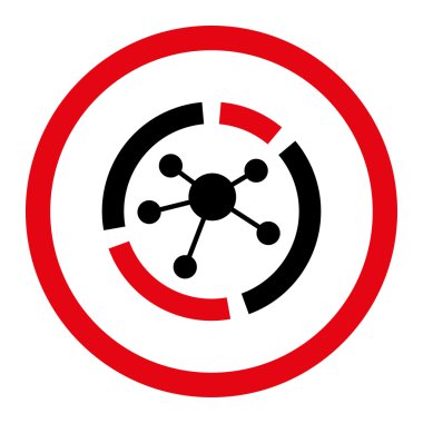 Connections diagram flat intensive red and black colors rounded vector icon