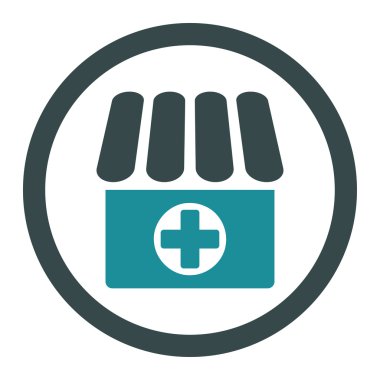 Eczane düz yumuşak mavi renkler yuvarlak vektör simgesi