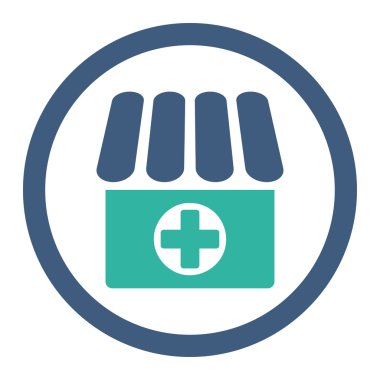 Eczane düz kobalt ve mavi renkler yuvarlak vektör simgesi