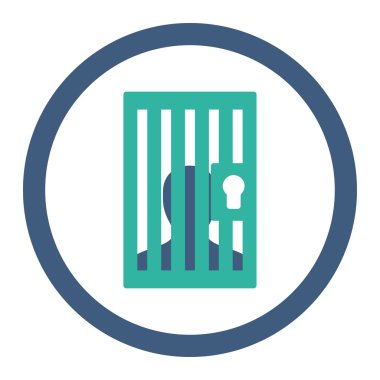 Hapishane düz kobalt ve mavi renkler yuvarlak vektör simgesi