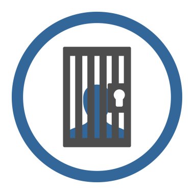 Hapishane düz kobalt ve gri renkler yuvarlak vektör simgesi