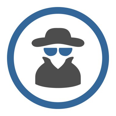 Düz kobalt ve gri renkler yuvarlak vektör simge casus