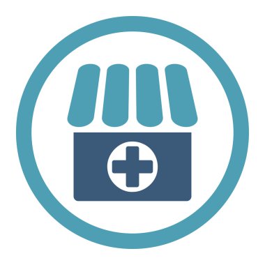 Eczane yuvarlak düz mavi ve mavi renkler vektör simgesi