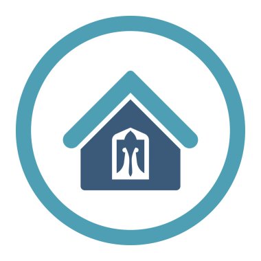 Yuvarlak ev düz mavi ve mavi renkler vektör simgesi