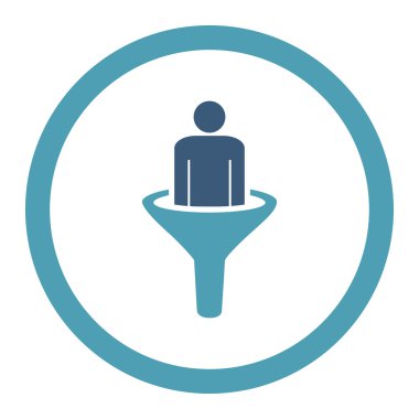 Yuvarlak vektör simge Satış Huni düz mavi ve mavi renkler