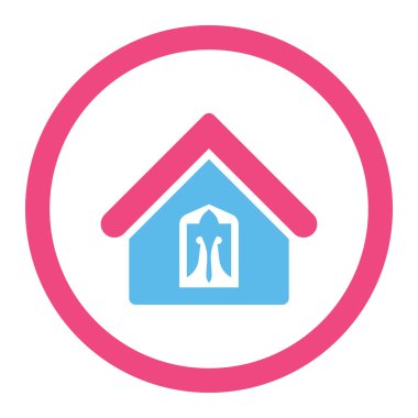 Yuvarlak vektör simge ev düz pembe ve mavi renkler