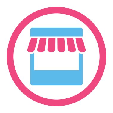 Mağaza yuvarlak düz pembe ve mavi renkler vektör simgesi