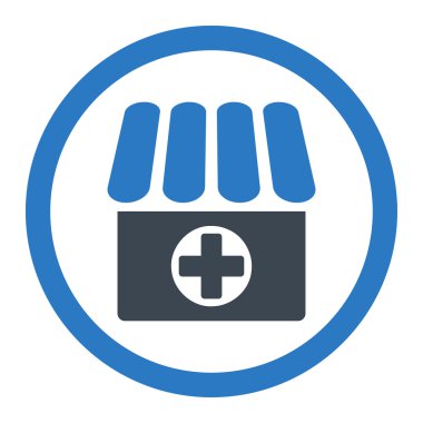 Eczane düz düz mavi renk vektör simge yuvarlak