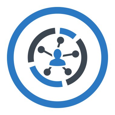 İlişkiler diyagramı yuvarlak düz düz mavi renk vektör simgesi