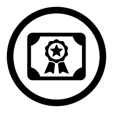 Sertifika düz siyah yuvarlak renkli vektör simgesi