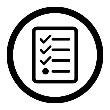 Kontrol listesi düz siyah renkli yuvarlak vektör simgesi