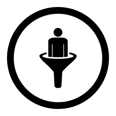 Satış hunisi düz siyah renkli yuvarlak vektör simgesi