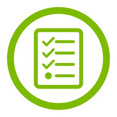 Kontrol listesi düz eko yeşil renkli yuvarlak vektör simgesi