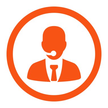 Call center operator flat orange color rounded vector icon